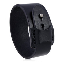 LETAPI Fashion Wide Genuine Leather Bracelet Brown Black Wide Cuff Bracelets Ban - $14.28