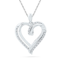 10k White Gold Round Diamond Heart Love Fashion Pendant 1/10 Ctw - $199.00