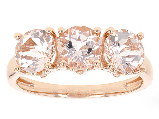 14K Rose Gold Over .925 Silver Round-Cut Morganite Solitaire Three Stone Ring