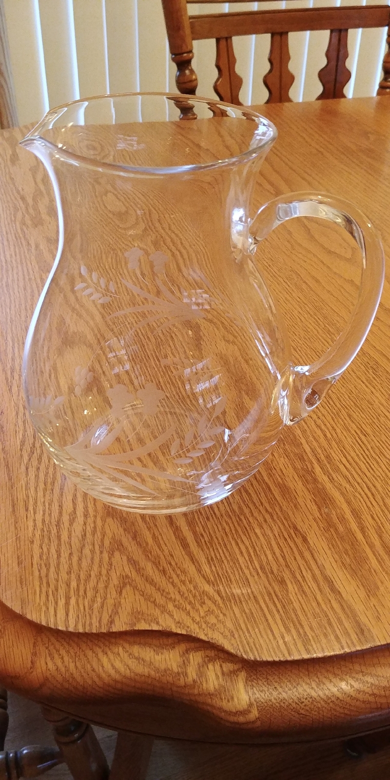 Princess House Heritage Pitcher Large Clear Crystal with Floral Etching