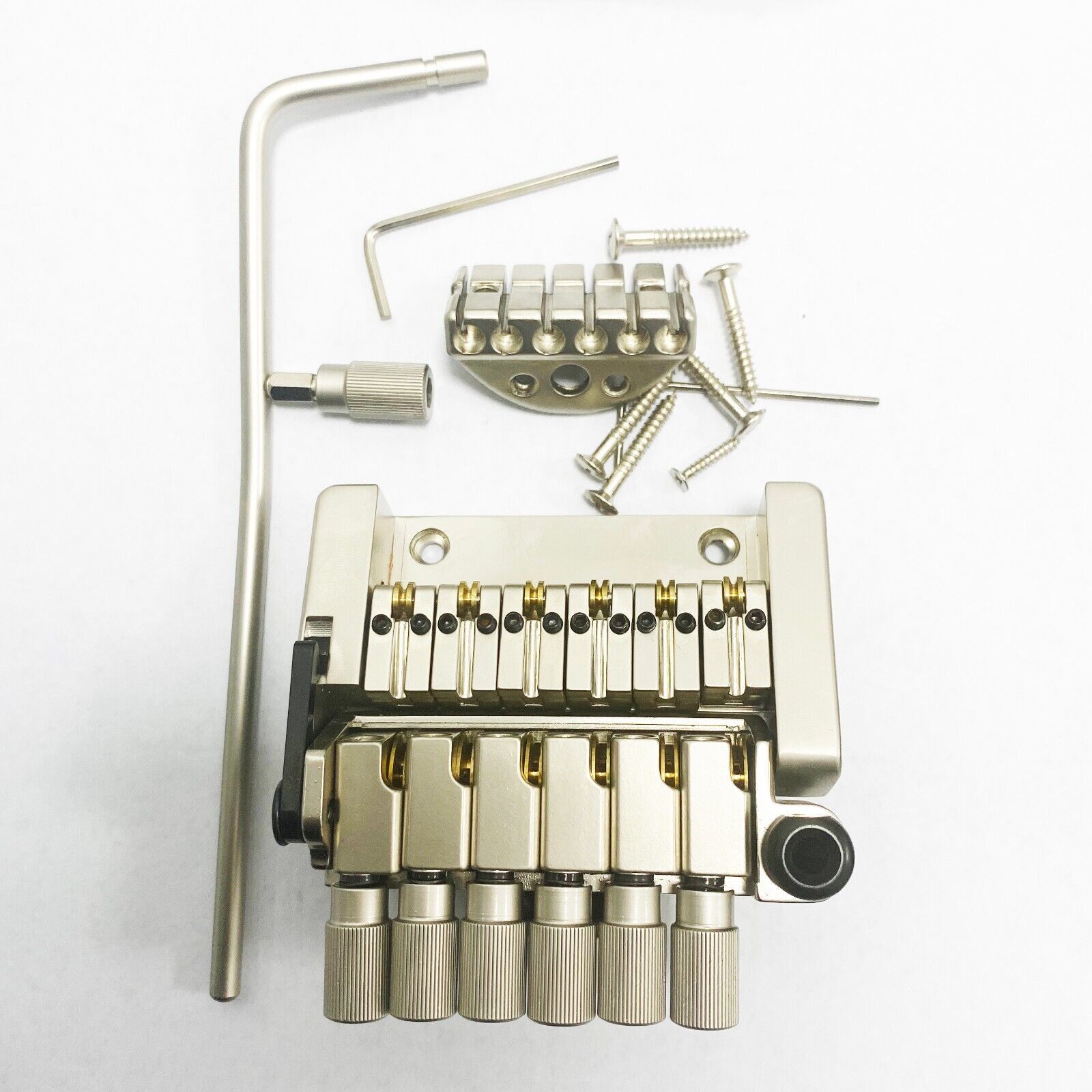 Chrome6 Strings Headless Guitar Tailpiece Tremolo Bridge /w Arm & Nut