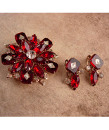 1950s inlaid Large Red Rhinestone brooch set - Vintage statement jewelry... - $165.00