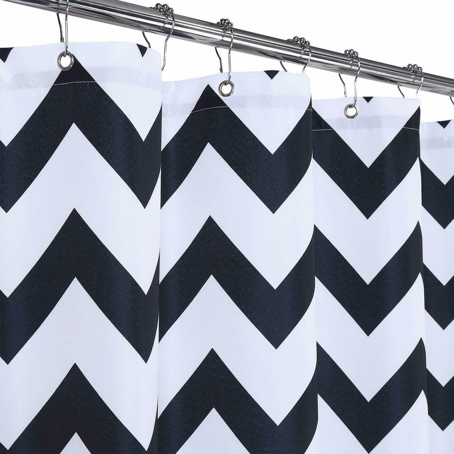 96" Extra Long Black White Striped Geometric Farmhouse Fabric Shower