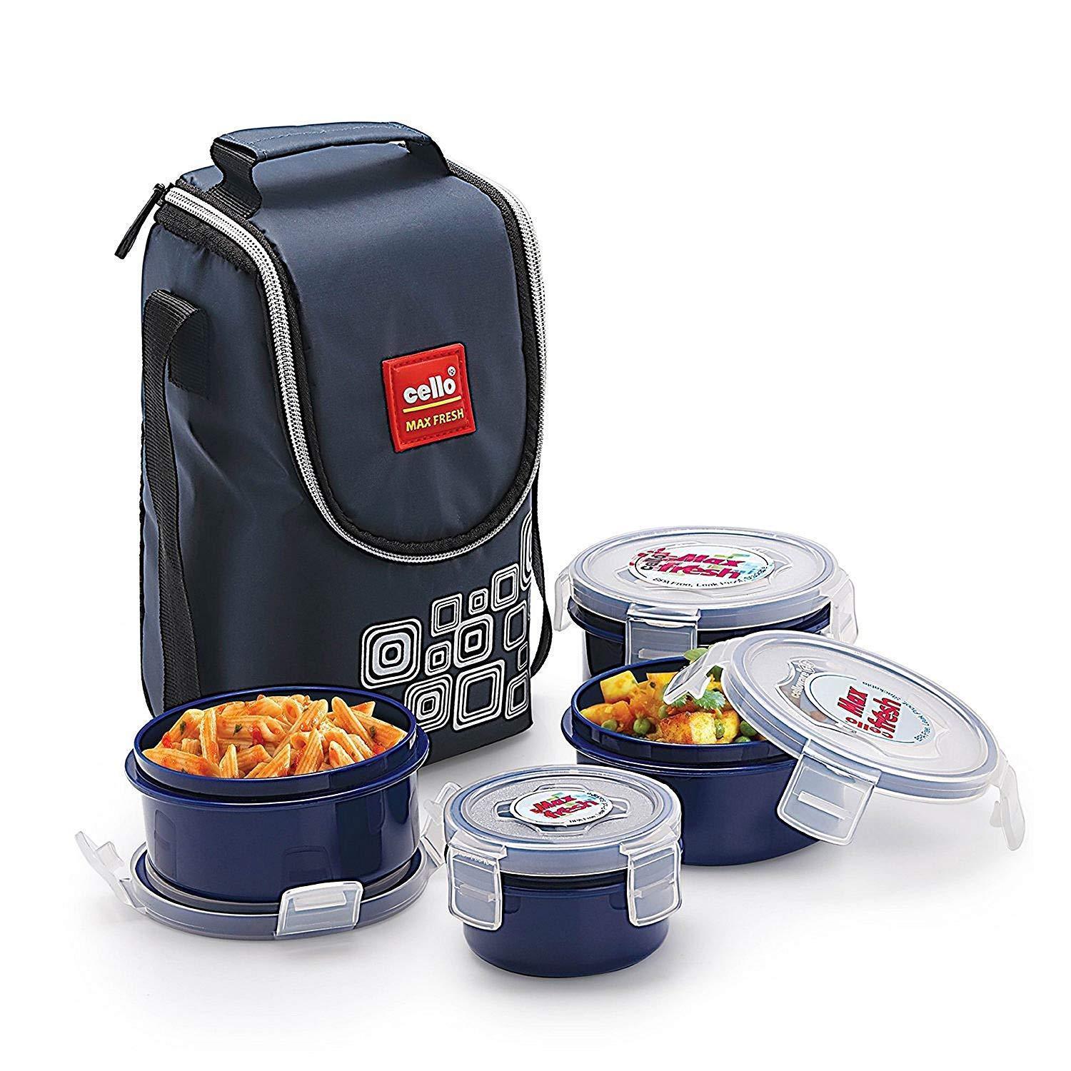 Cello Max Fresh Click Plastic Tiffin Lunch Box Set, 4-Pieces,Multicolor