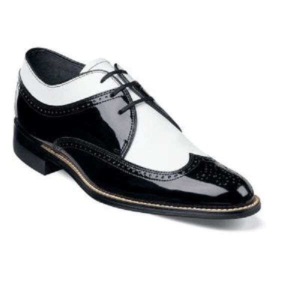 Stacy Adams Men's Shoes Dayton Black White Wingtip Oxford Leather 00605-21 Shiny