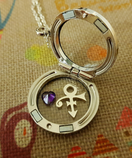 Floating Locket - Silver - Petite Symbol with Heart Shape Purple CZ stone