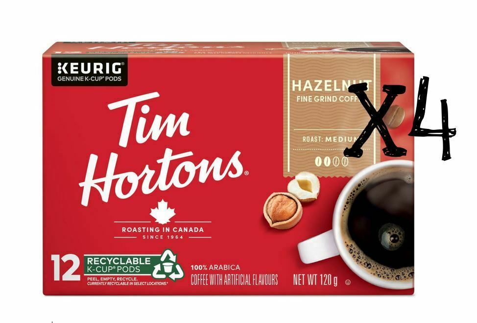 Tim Hortons Keurig Single Serve K Cups Coffee Canada Hazelnut Medium-Box of 12x4
