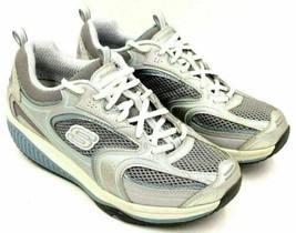 Skechers Women Walking Sneakers Shape Ups Size US 7.5 Gray Light Blue Le... - $19.60