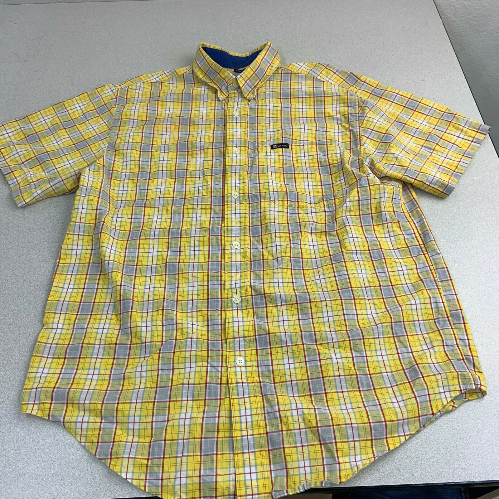 Chaps Button Up Shirt Mens Large Yellow Plaid Short Sleeve Casual ...