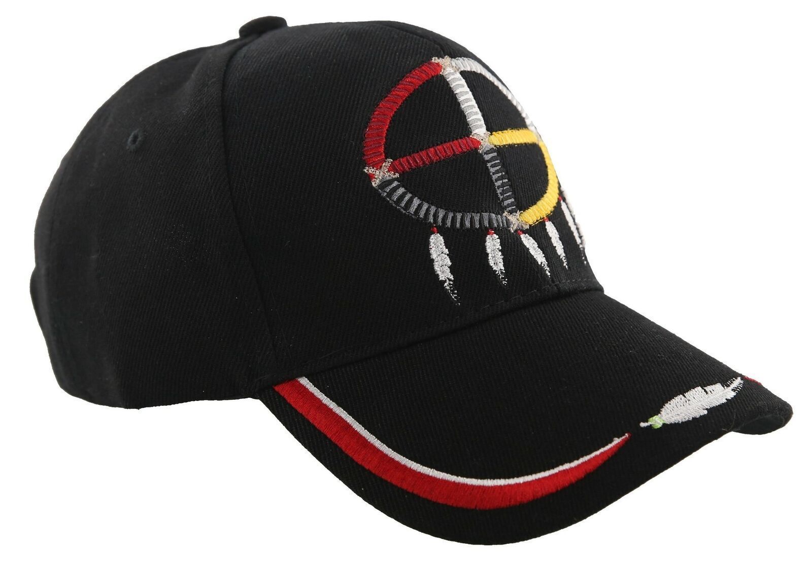 NATIVE PRIDE MEDICINE WHEEL HOOP FEATHER CAP HAT BLACK Men's Hats