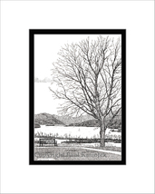 Bench at Boscobel, Hudson River, Limited Edition, Matted, Pen and Ink Print - $35.00