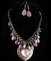Hippie Heart Necklace - Chunky Goddess choker set - purple chandelier earrings - $95.00