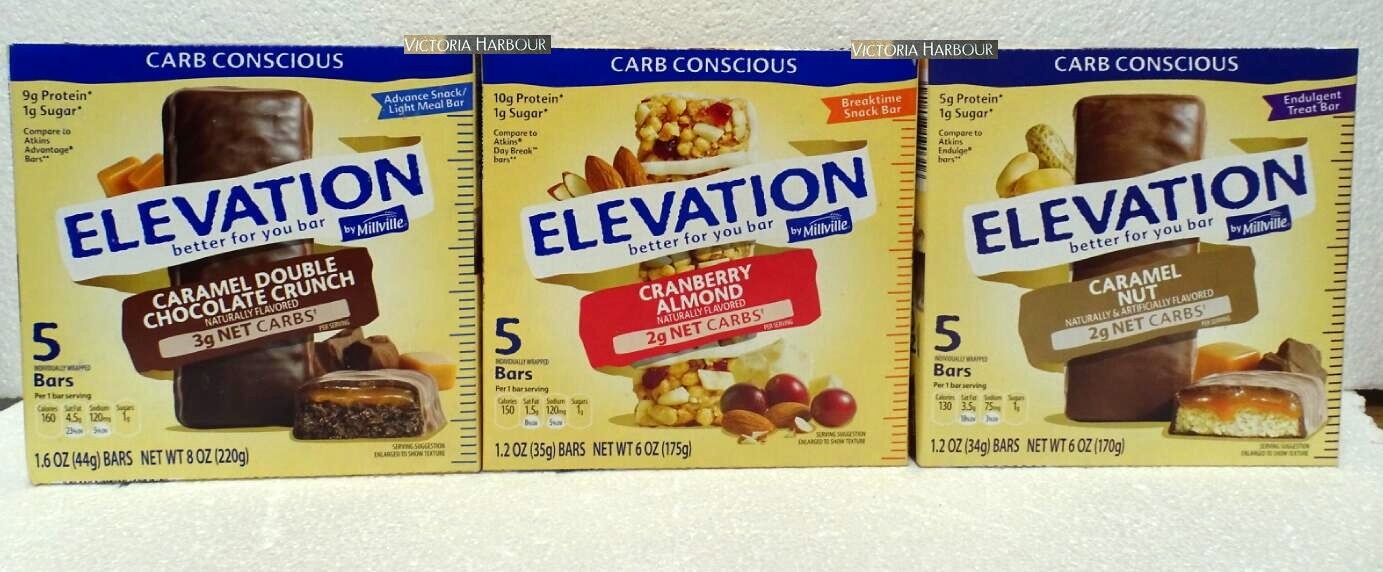 Millville Elevation Protein Bars Carb Conscious 3 Variety Flavors Third Bundle