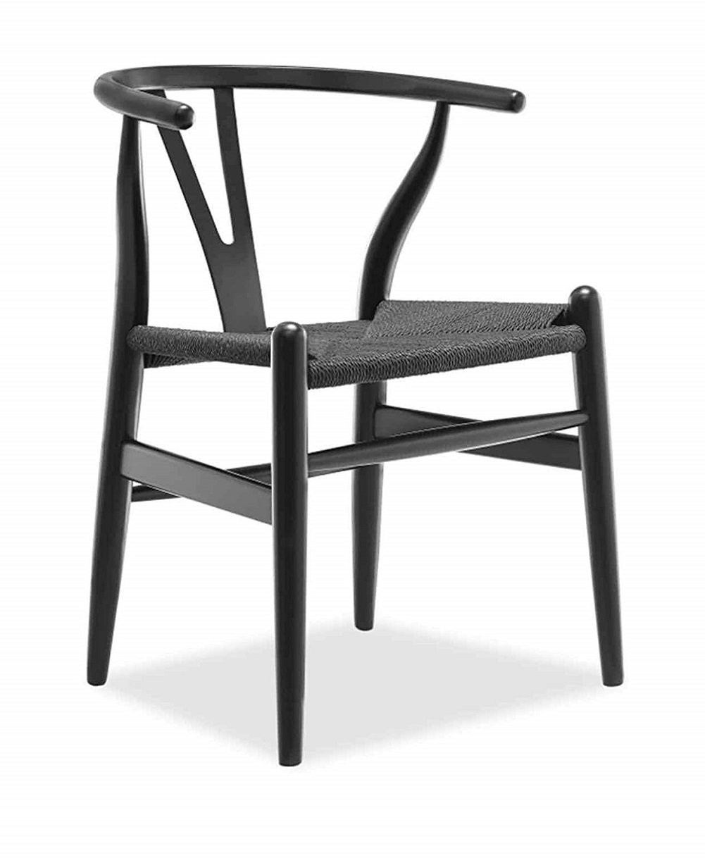 2 Wishbone Wooden Dining Chair Mid Century Style Black Finish