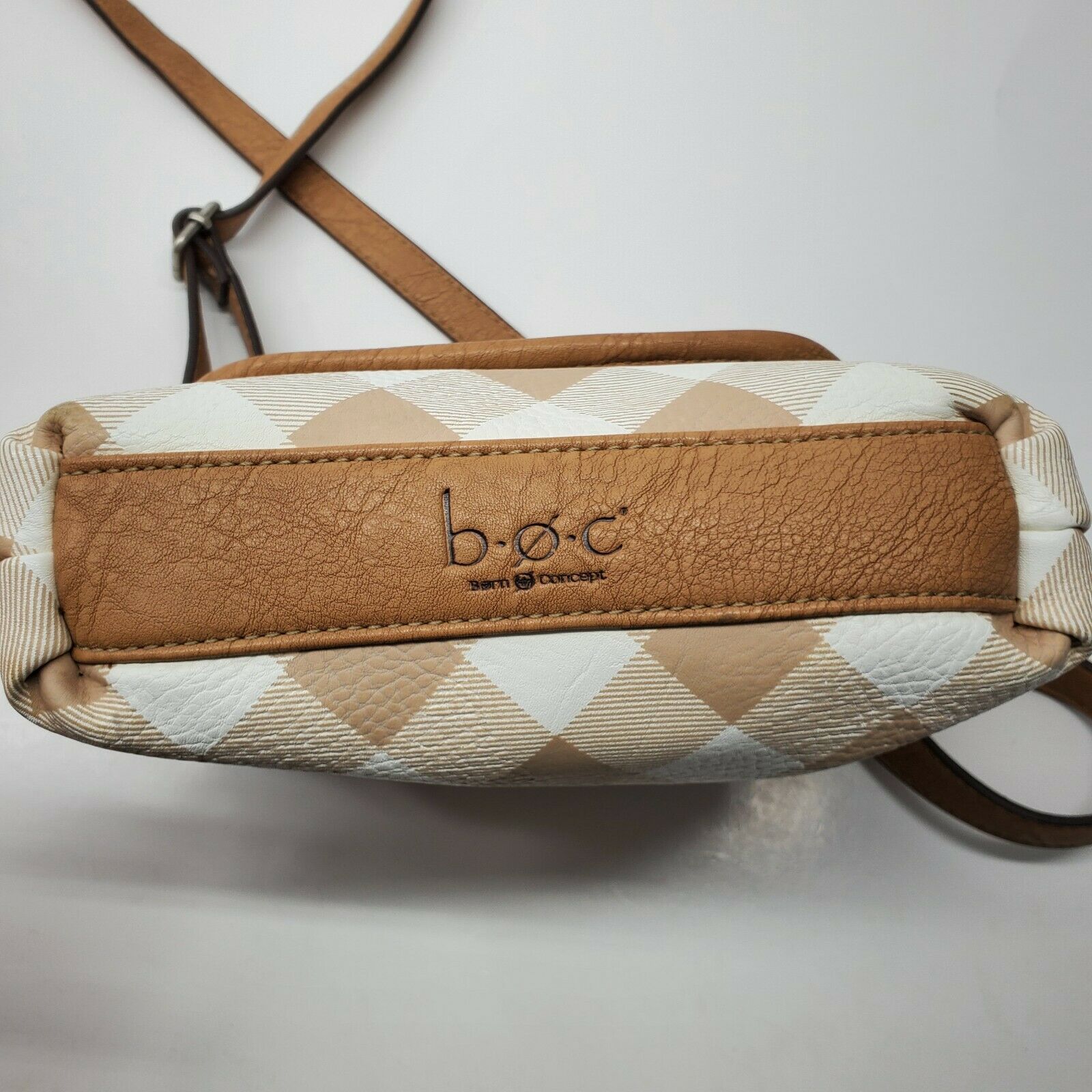 BOC Purse Shoulder Bag Brown White Checkered Man Made Women's Bags