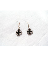NEW TINY MALTESE IRON CROSS with BLACK INLAY PEWTER PIERCED DANGLE DROP ... - $6.99