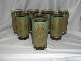 8 Vintage Jeannette Glass Water Tumblers Glasses Ornate Laurel & Lyre  NICE - $113.85