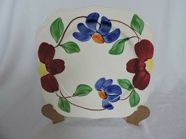 Blue Ridge Pottery Red Blue Flowers Square Salad Plate Scalloped 7.5" - $13.50