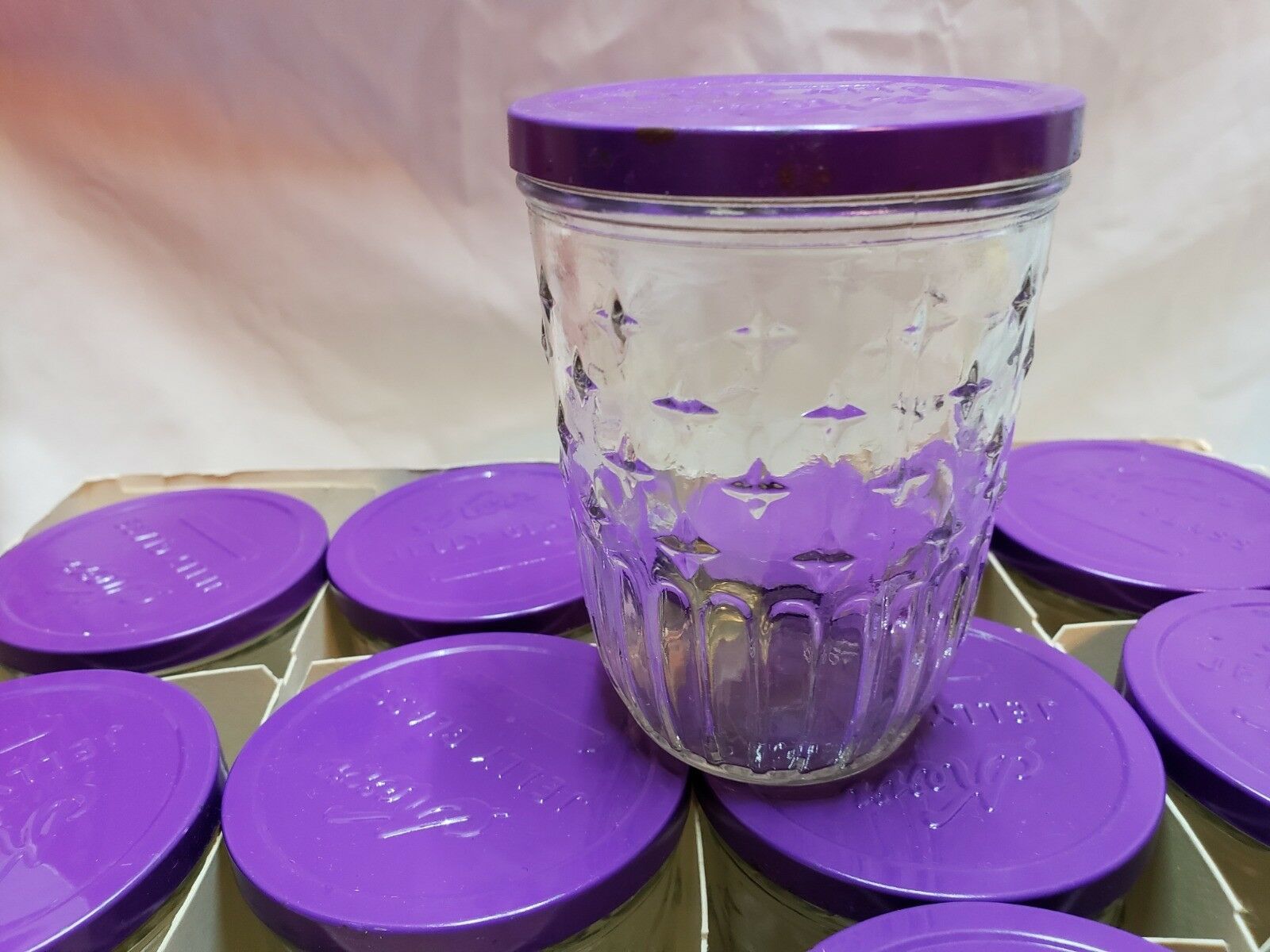 11 Kerr Decorative Crystal Tall Jelly Glasses Jars Half Pint Purple