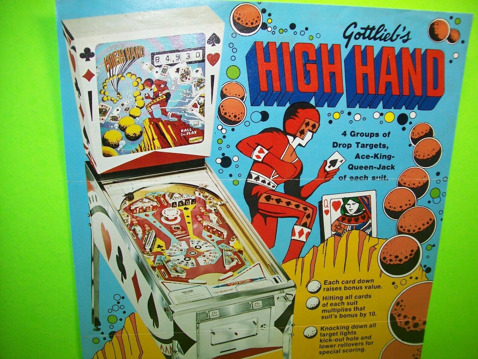 High Hand Pinball Machine FLYER Original 1973 Gottlieb Game Art Sheet ...