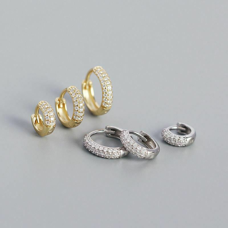 1.00Ct White Diamond Lines Small Huggie Hoop Earrings 18K Gold Finish (6,8,10)mm