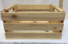Wooden Crate Box Slat Tote Cut Out Handles Wood Unfinished Pine Storage ... - $23.50