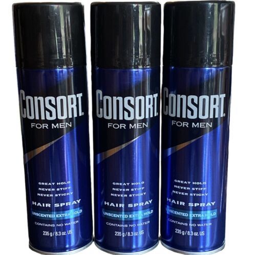 Lot of 3 Consort for Men Hair Spray 8.3 oz Unscented Extra Hold