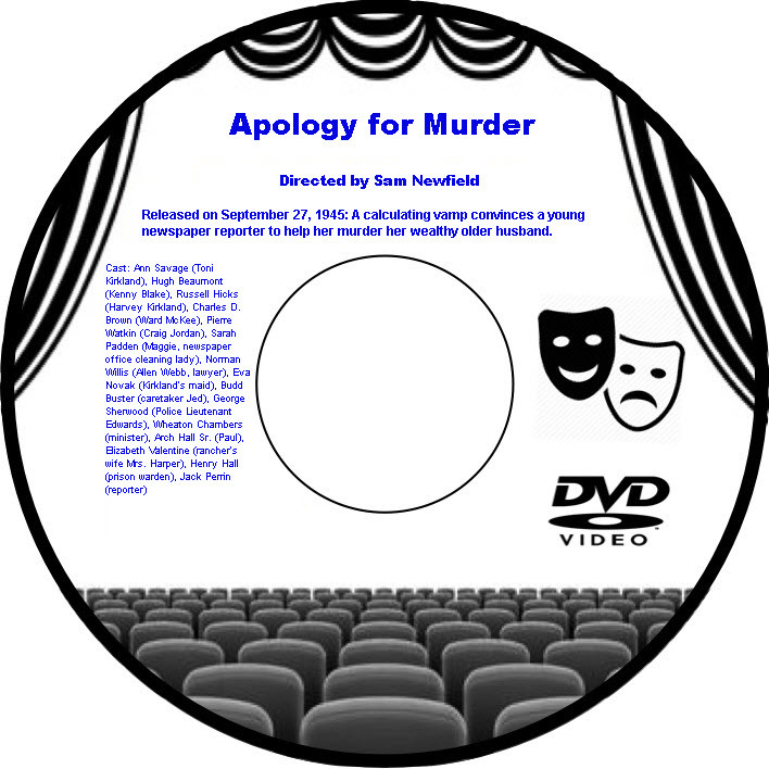 Primary image for Apology for Murder 1945 DVD Film Noir Ann Savage, Hugh Beaumont, Russell Hicks