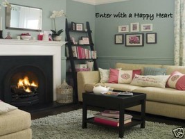 ENTER WITH A HAPPY HEART Home Wall Art Decal Quote Words Lettering  - $12.82