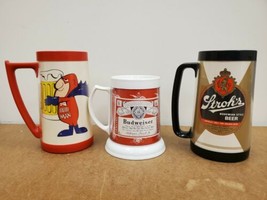 Lot Of 3 Vintage Budweiser, Stroh's, And Bud Man Thermo Serv Mugs - $28.66