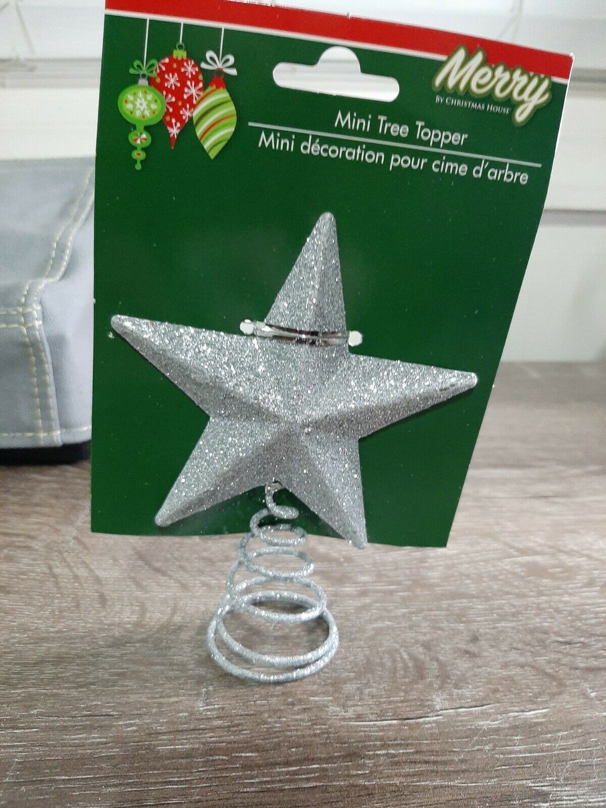 Mini Christmas Tree Topper Glittery Silver , 5" Ornaments