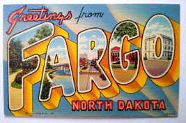 Greeting From Fargo North Dakota Large Big Letter Linen Postcard Curt Teich 1944 - $13.10