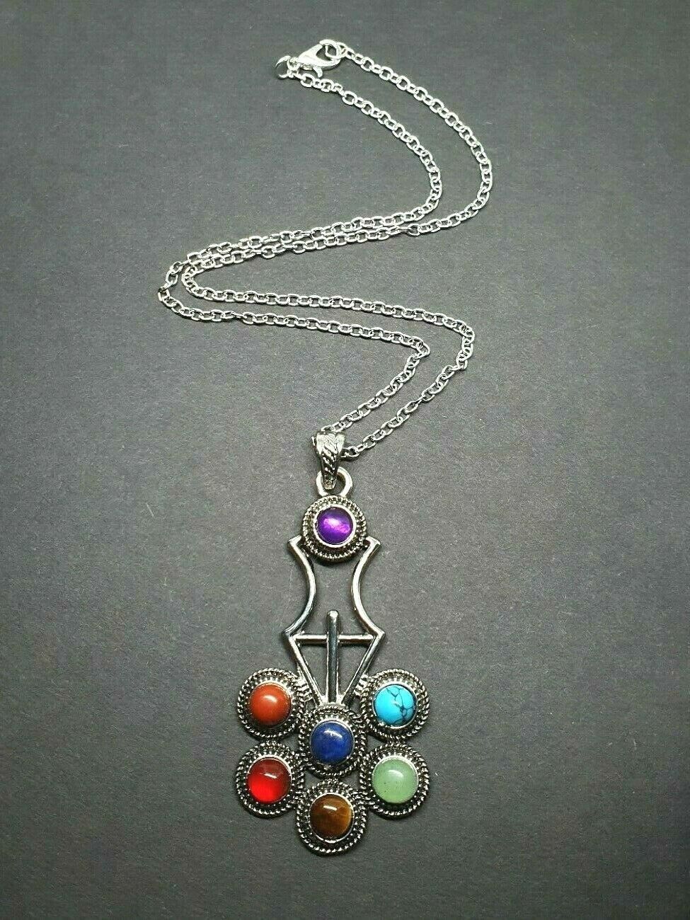 7 Chakra Flower Of Life Pendant Healing Real Gemstone Crystal 18" Chain Necklace 7 Chakra Flower Of Life Pendant Healing Real Gemstone Crystal 18" Chain Necklace