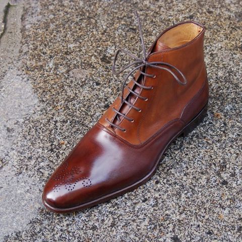 New MENS HANDMADE TWO TONE CAP TOE BOOTS MENS ANKLE LACE UP BOOTS-LEATHER SOLE