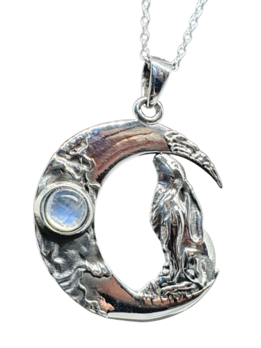Moon Gazing Hare Collier en pierre de lune en argent 925 Boîte à chaîne de...