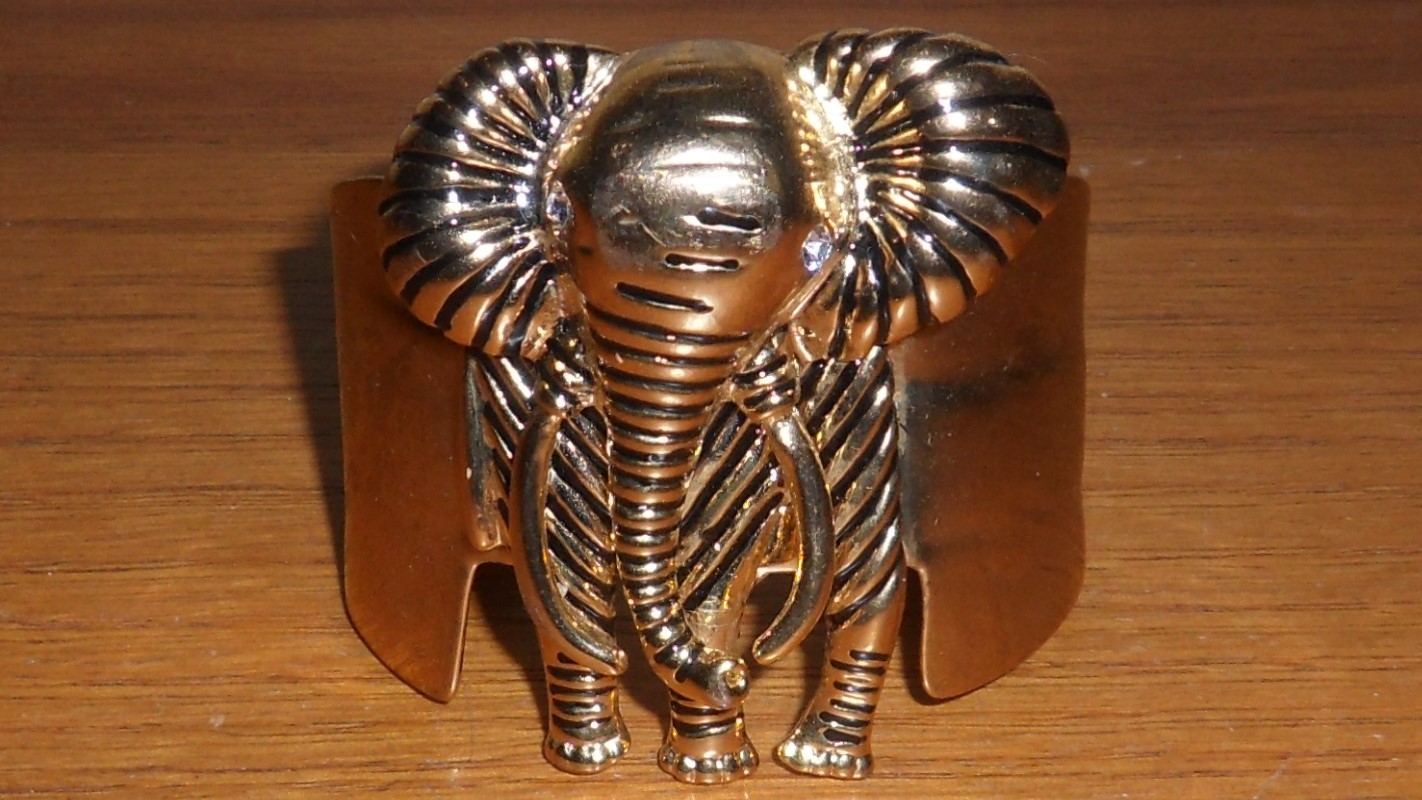 Primary image for Vintage Egyptian ELEPHANT Head Gild Tone Cuff BRACELET