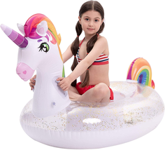 JOYIN Inflatable Unicorn Pool Float with Glitters, Fun Beach Floaties, R... - £40.47 GBP