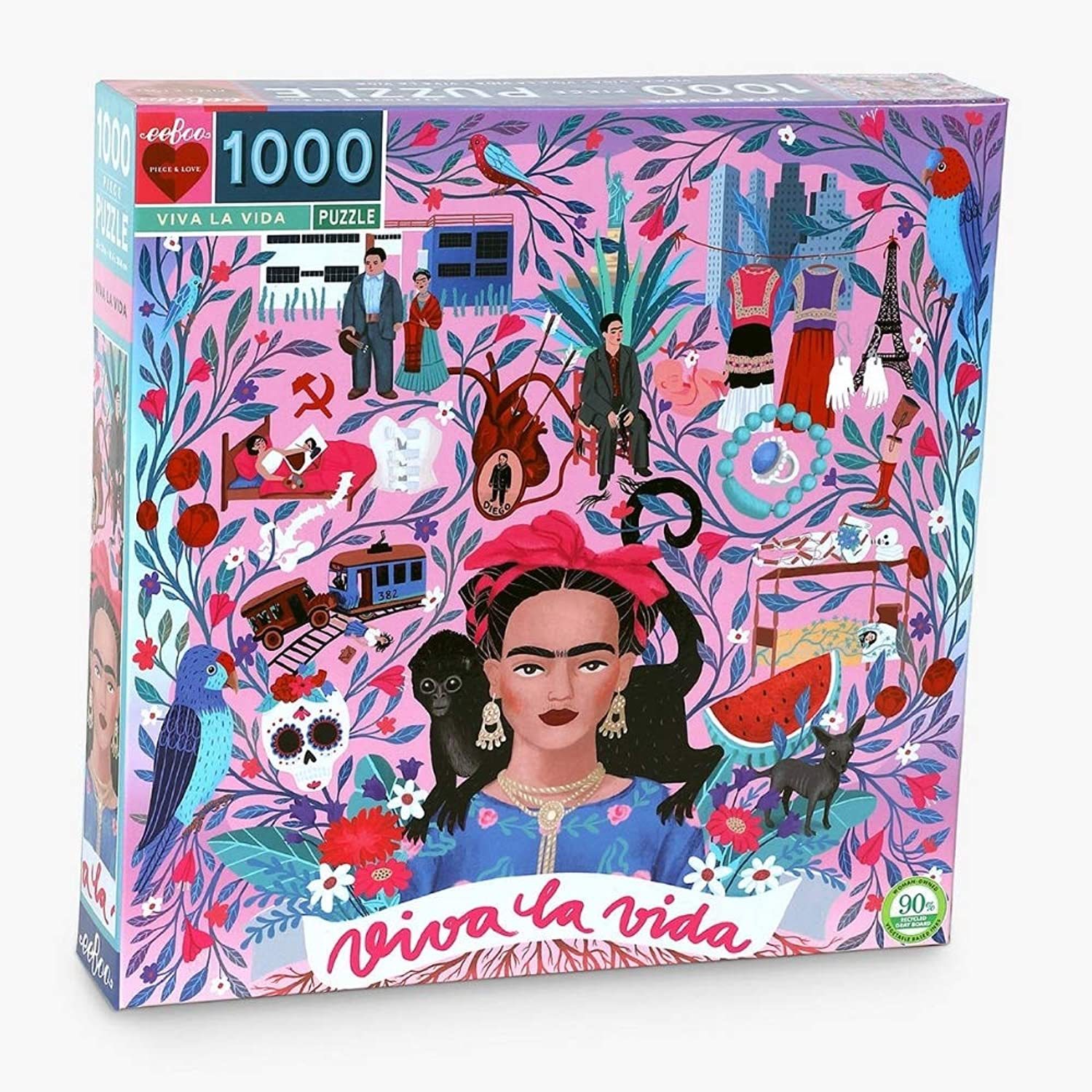 eeBoo Piece and Love Viva la Vida Frida Kahlo 1000 piece square adult Jigsaw Puz