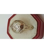 Antique Art Deco 2-Tone 14k Gold Filigree Diamond Ring,early 1900s - $1,848.83