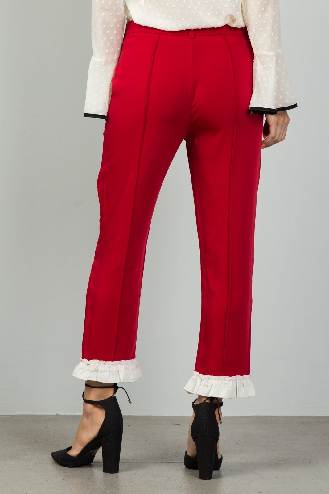 red ruffle pants