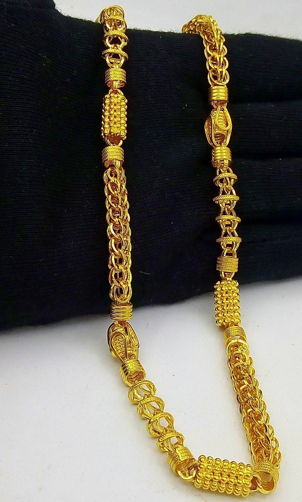 22K YELLOW GOLD NECKLACE HOLLOW CHAIN LINK PIPE CHAIN
