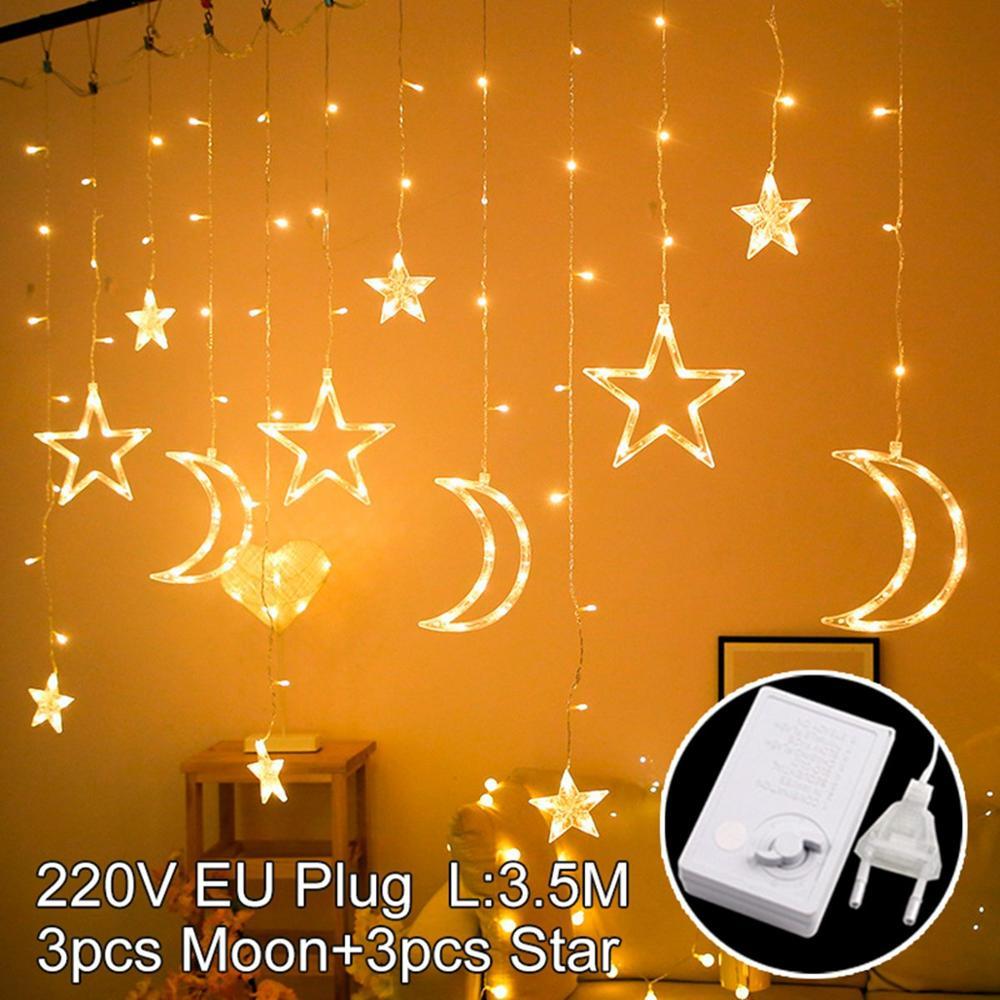 EU Plug/Battery Moon  LED Fairy String Light Gar EID Mubarak Ramadan Decoration