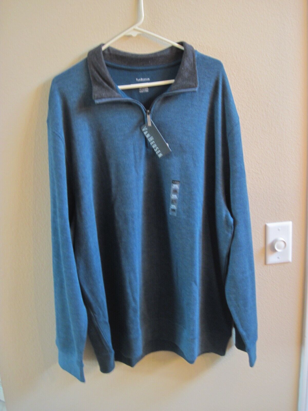  Mens Van Heusen Zip Sweater Blue  2X-Large (XXL Natural Stretch New w/ Tags 923 - $44.55