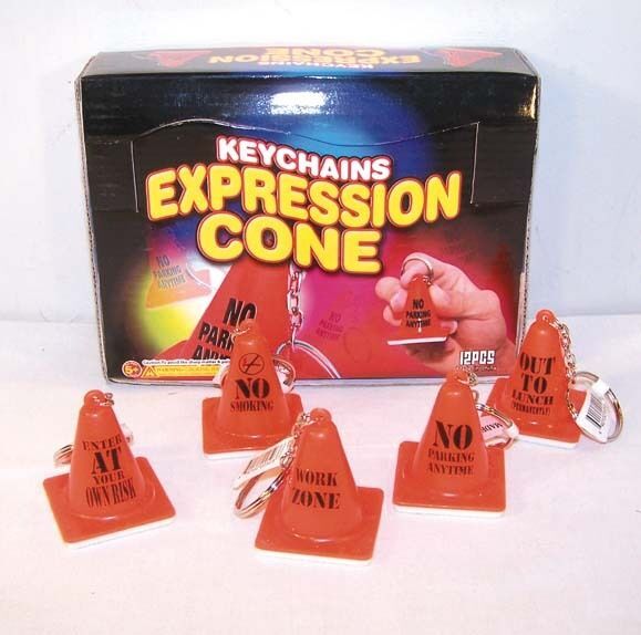 12 PC EXPRESSION TRAFFIC CONES key chains jokes funny orange sayings