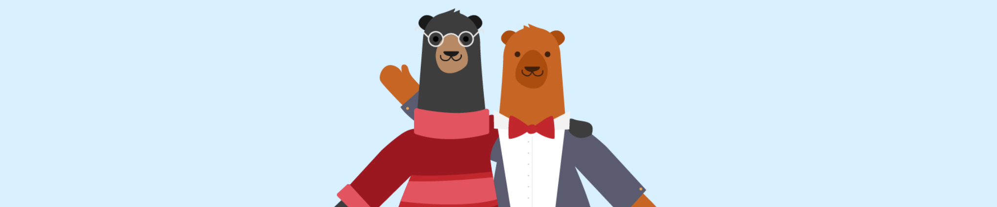 image of two illustrated bears wearing sweaters with their arms around each other