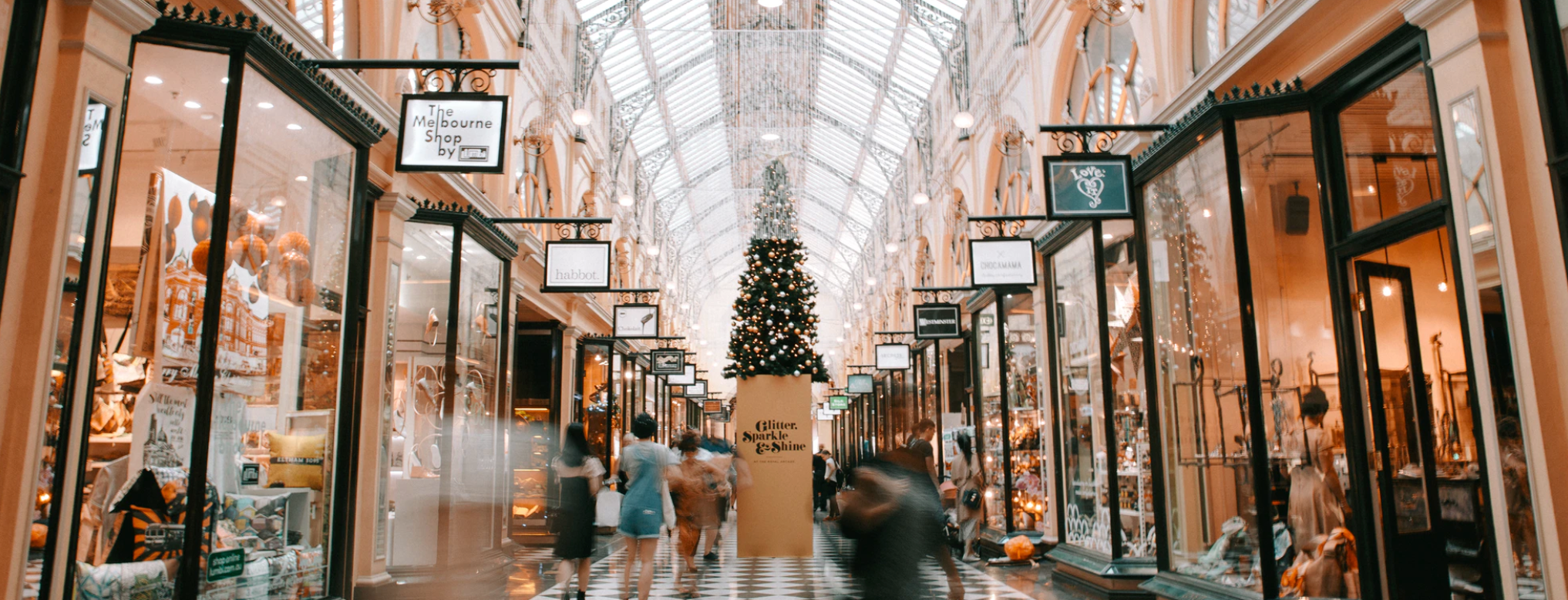 image of shopping mall decorated for winter holidays