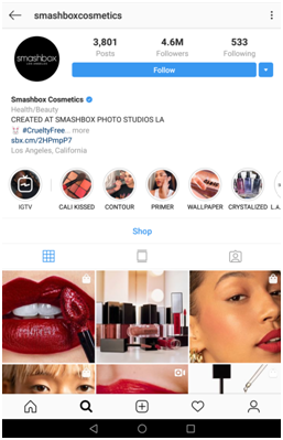 Example of Smashbox Cosmetics Instagram branding