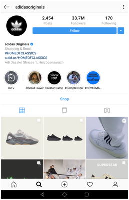 Example of Adidas Instagram branding