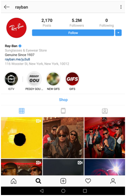 Example of Ray Ban Instagram branding