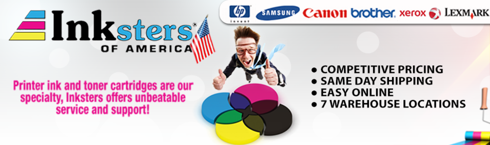 A welcome banner for Inksters of America products booth